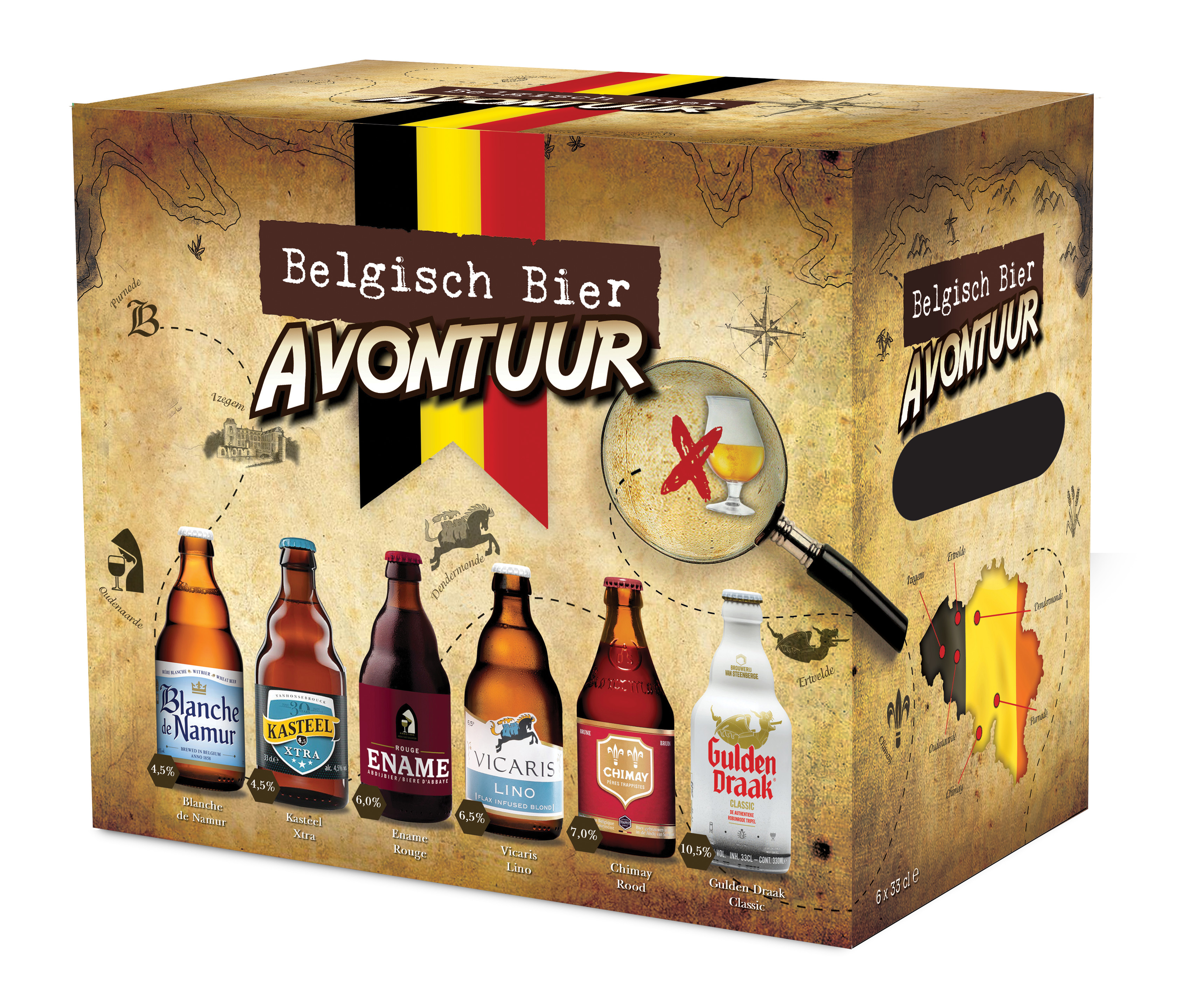 Belgisch Bier Avontuur Geschenkverpakking Doos 4x6x33 cl 6,67%
