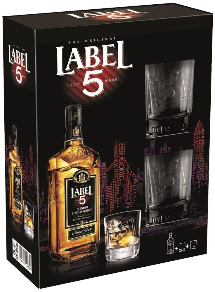 Label 5 GV +2 glazen Fles 70 cl 40%